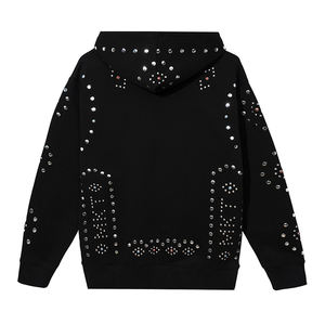 Sudadera con capucha de algodón 100% de peso pesado de alta calidad con logotipo personalizado Sudadera con capucha de diamantes de imitación French Terry Pullover Sudaderas con capucha gruesas - Product Image 2