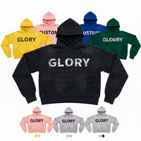 Sweat à capuche surdimensionné strass personnalisé délavé à l'acide poids lourd 500gsm 100% coton Streetwear unisexe épaule tombante pleine marque personnalisée
