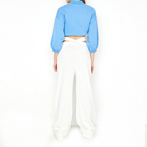 Fait sur mesure 100% coton pantalon évasé à capuche respirant respirant évasé survêtement ensembles femmes vêtements d'hiver décontracté motif solide - Product Image 5