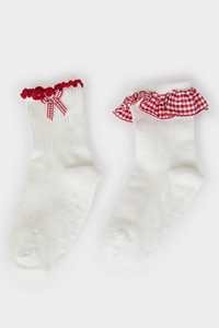 ถุงเท้าเด็กแบบกำหนดเอง ถุงเท้ากันลื่นพื้นผ้าฝ้าย ระบายอากาศได้ดี พร้อมลายตาราง โบว์ลูกไม้ และลายหัวใจ สำหรับเด็กวัยหัดเดินและทารก - Product Image 4