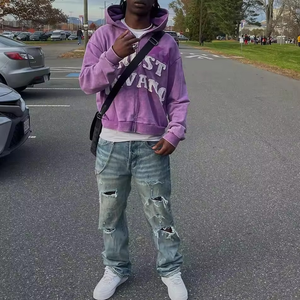 Nouvelle mode de sweats à capuche en molleton brodés pour hommes Logo personnalisé Streetwear en détresse pour le style délavé du soleil d'hiver - Product Image 6