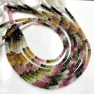 Multi Tourmaline Faceted Tier Shape Beads Natural Gemstone Heishi Beads 3.5-4MM <b>Center</b> <b>Drill</b> Holes 9 Inch Strand for Jewelry - Product Image 1