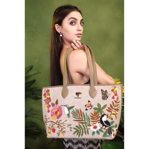 <b>Large</b> Embroidered Vegan Leather Bohemian Summer <b>Beach</b> Tote <b>Bag</b> for Women - Product Image 2