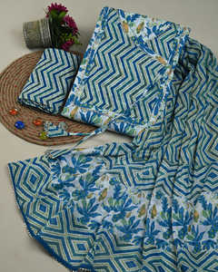 Exclusif traditionnel dames fantaisie indien pakistanais Salwar costume coton imprimé & Gota travail Angrakha Style robe matériel pour les femmes - Product Image 1