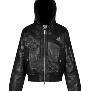 แจ็คเก็ตหนังวัวลายควิลท์สไตล์ไฮสตรีท พร้อมปกตั้ง ลายดาว ผ้าฝ้ายเทอร์รี่ ฮู้ด-สตรีทแวร์ฤดูหนาว โลโก้ด้านหน้า - Product Image 4