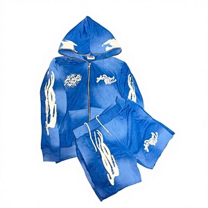 Conjunto de Sudadera con Capucha y Pantalones Cortos de Algodón 100% Transpirable con Cremallera, Estilo Streetwear, Efecto Desgastado por el Sol y Lavado Ácido, Personalizado, para Invierno - Product Image 4