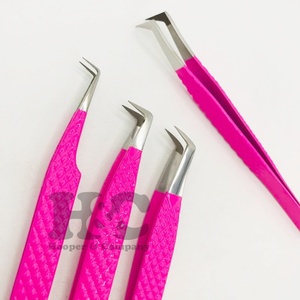 แหนบต่อขนตาสีชมพูยอดนิยมแหนบสเตนเลสแบบกำหนดเองโลโก้ตามสั่ง - Product Image 1