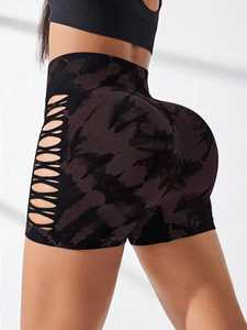 Pantalones cortos de diseño deportivo de cintura baja de nailon XL para mujer, cintura ancha y acanalada sin costuras con logotipo - Product Image 5