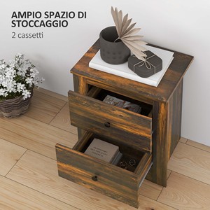 HOMCOM Mesita de noche de madera estilo rústico con 2 cajones, 40x30x56 cm, marrón - Product Image 4