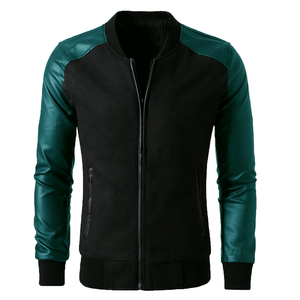 Veste de baseball en cuir pour homme, à manches longues, avec bordure en tricot côtelé, personnalisée - Product Image 5