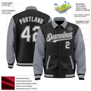 Blouson Bomber Hiver Personnalisé Bicolore Noir à Boutons-Pression Style Universitaire Col Revers Décontracté Réversible Respirant - Product Image 6