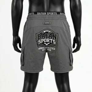 High quality 120 GSM polyester <b>windbreaker</b> shorts men dark grey athletic cargo pocket shorts print logo Nylon Plain Dyed - Product Image 6