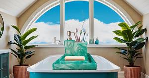 Complete 4-Piece Resin Bathroom Accessory <b>Set</b> Green Vanity Tray with <b>Soap</b> Dispenser and Toothbrush Holders Disposable Features - Product Image 6