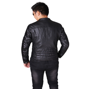 Meilleure vente de veste Letterman en cuir véritable noir enduit sur mesure avec col montant et logo avant pour le service OEM pour hommes - Product Image 6