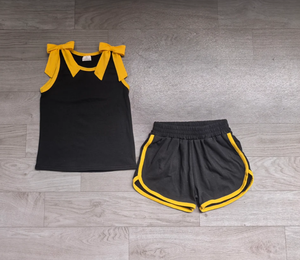ชุดเสื้อผ้าเด็กผู้หญิงสีดำทองประดับโบว์แขนกุด - Product Image 2