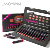 Langmanni 12PCs Matte Lipstick Set Kit Venta al por mayor Barato Cosméticos de larga duración que no dejan marcas a prueba de agua