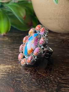 Southwest Handmade Multi-Stone and <b>Sterling</b> <b>Silver</b> <b>Adjustable</b> Cluster <b>Ring</b> - Product Image 4