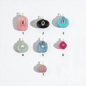 Dijes colgantes de piedra doble, dijes de piedra de cuarzo rosa Natural para collar, suministro de joyería DIY, venta al por mayor personalizada - Product Image 2