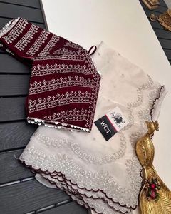Kain panjang baru sutra murni lembut zimmy choo dengan blus batas urutan sutra <span class=keywords><strong>Dupion</strong></span> dengan urutan bekerja Saree - Product Image 4