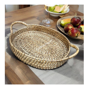 Bandeja de servicio de ratán rústico rectangular para el hogar, dormitorio, escritorio, almacenamiento de aperitivos, bandeja de ratán - Product Image 1