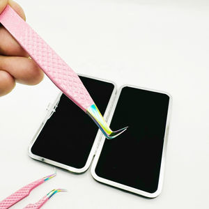 Pince à épiler rose bébé pailletée pour extensions de cils 90 degrés en acier inoxydable lisse de type L Pointes enduites de poudre durable - Product Image 6