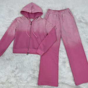 Logo personnalisé survêtement décontracté pour dames paillettes strass automne hiver Zip survêtement 2 pièces ensemble femmes vêtements de détente tenues - Product Image 3