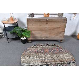 พรมขนแกะตุรกีสีเบจ4x4ft วินเทจแบบคลาสสิกงานปะติดพื้นที่ขนาดใหญ่งานเย็บปะติดแบบนามธรรมสี่เหลี่ยมสำหรับห้องวัยรุ่นห้องโถงน้ำยาง - Product Image 2