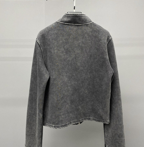 Chaqueta con cremallera de peso pesado, cárdigan de otoño para hombre, lavado ácido, rociado, recortado, cuello alto, sudadera, sudaderas con capucha a prueba de viento para mujer - Product Image 6