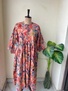 Hecho a mano bohemio algodón Floral Midi túnica mujer bloque impreso amapola diseño Multicolor suave verano Casual Natural mamá regalo ODM - Product Image 5