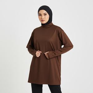 T-shirt de sport pour femmes musulmanes modestes de haute qualité, à manches longues, épaules tombantes, avec trous pour les pouces, pour la gym, le fitness, la course à pied, UPF50+ - Product Image 1