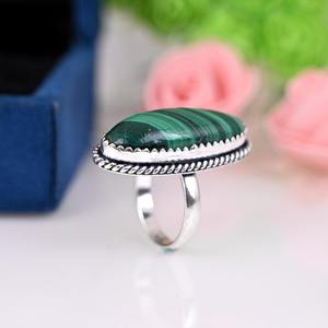 Joyería de piedras preciosas de malaquita para mujer, anillo de estilo bohemio de plata, joyería de plata de ley 925, anillo hecho a mano de tendencia, Regalo para mamá - Product Image 4