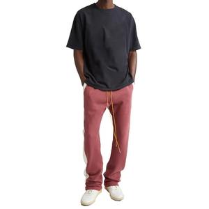 กางเกงวอร์มผู้ชายผ้าฝ้าย/โพลีเอสเตอร์ลำลองผ้าคอตตอนลายทางตัดปะสีเหลืองมีเชือกผูกปากบานแบบตรง - Product Image 6