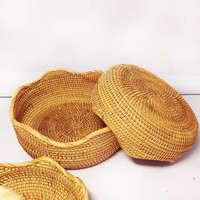 Handgemaakte 3-delige set van natuurlijke rotan serveerschalen, decoratieve rieten kommen, aanpasbare maat, kleur en design, Indonesische oorsprong