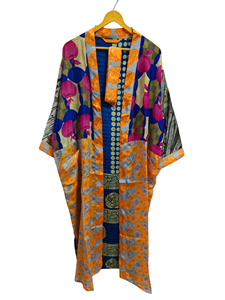 Patchwork Kimono Robe Bikini Cover Up Night Wear Long Robe, Kimono Sari en soie recyclée vintage indien fait à la main, - Product Image 6