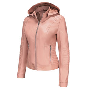 Veste en cuir pour femmes Logo personnalisé à manches longues fermeture éclair automne hiver poche régulière femmes dames 12 couleurs mode cuir - Product Image 4