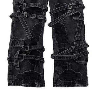 กางเกงแนวกอธิคแนวสตรีทพังค์แนวสตรีทร็อคแนวสตรีทสีดำกะโหลกศีรษะขนาดใหญ่ผลิตตามสั่งสำหรับ2025 - Product Image 5