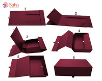 Boîtes en papier kraft auto-élevables, recyclables, biodégradables, faites à la main, pliables à plat, rigides, avec revêtement UV, gaufrage et logo personnalisé