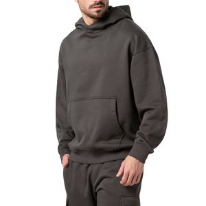 เสื้อฮู้ดดี้ผู้ชายแบบเรียบง่าย ดีไซน์ตามสั่ง ผ้าฝ้ายฟลีซหนานุ่ม เสื้อกันหนาวแบบสวมหัว ทรงหลวม ไหล่ตก - Product Image 1