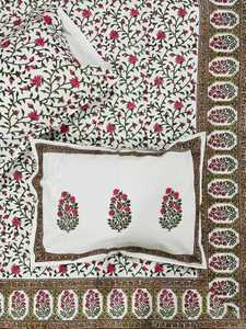 ชุดเตียงนอน200TC ผ้าฝ้ายออร์แกนิกทำมือพิมพ์ลาย jaipuri สีน้ำตาลสีชมพูใช้ได้ทุกฤดู - Product Image 2