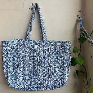 Bolso grande de algodón estampado a mano, bolso floral reversible, ecológico, uso diario, compras, estilo Jhola, bolso de mujer estampado acolchado - Product Image 1