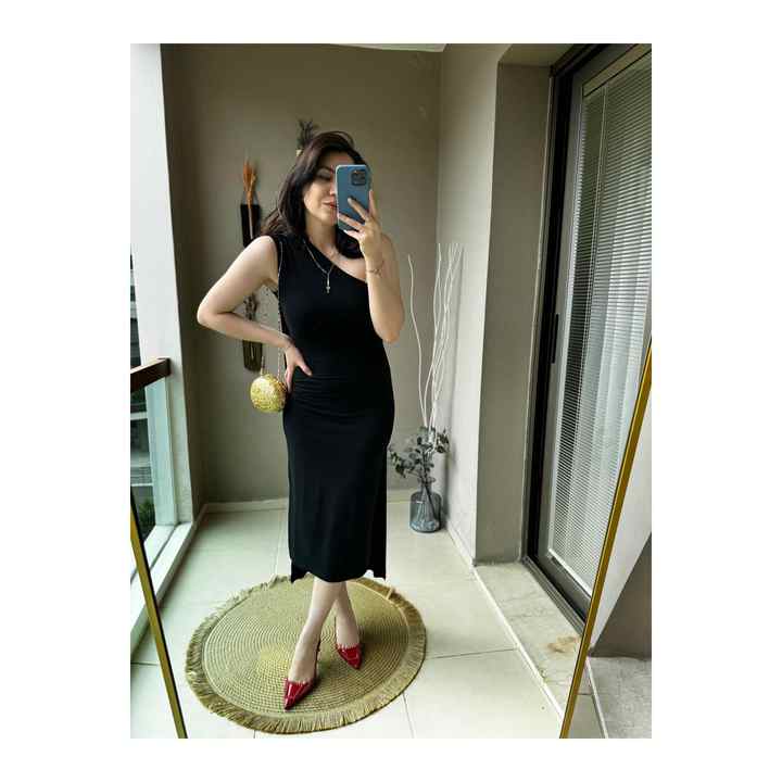 Midi Length Evening Dress with Cape Detail