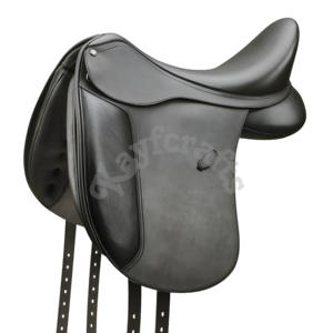 Selle anglaise tout noir de qualité supérieure Design de dressage à double rabat Siège rembourré en cuir de vachette souple Rouleaux de genou épais Panneau sécurisé en cuir pour - Product Image 1