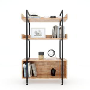 Étagère décorative à 3 niveaux Vernon avec tiroirs 80x32x128 cm Supports de rangement en acier pour salon ou cuisine KS68072 - Product Image 2