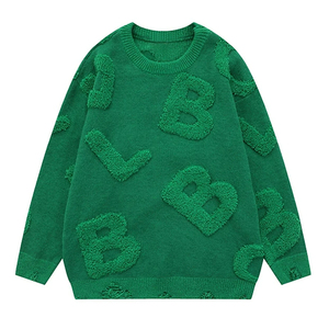 Custom Logo Mens Crew Neck Long Sleeve <b>Pullover</b> <b>Sweater</b> 3d Letter Embroidery Pattern Men'S Knitted <b>Sweaters</b> - Product Image 2