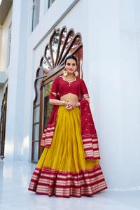 Pur Chanderi soie Lehenga Choli Shibori imprimer Zari tissage travail Blouse Rangoli élégant indien pakistanais vêtements pour les fêtes - Product Image 4