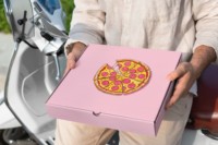 Boîte à pizza carrée rose écologique personnalisée recyclable pliable 6 / 8 / 10 / 12 / 13 / 14 pouces avec logo personnalisé