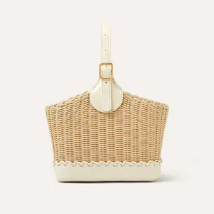 Bobbin Bucket Rattan Handbag, <b>Wicker</b> Handbag With Leather, Handwoven Luxury Handbag For Wholesale, Nhat Minh - Product Image 1