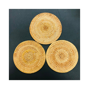 Natural <b>Rattan</b> Heat Resistant Hand Made <b>Placemats</b> Round Woven Coasters Set for Table Cup Tea Drinking Made in Viet Nam - Product Image 5