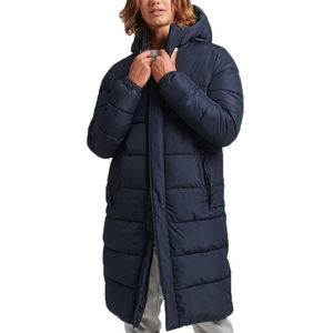 Veste d'hiver longue en toile matelassée pour homme, style sportif 2025, avec col montant à capuche et logo frontal, design personnalisé, faible MOQ - Product Image 1