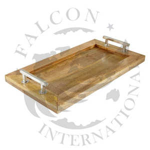 Poignées en acier inoxydable rustiques et plateau en bois de manguier marron pour la décoration de la maison et le service - Product Image 1